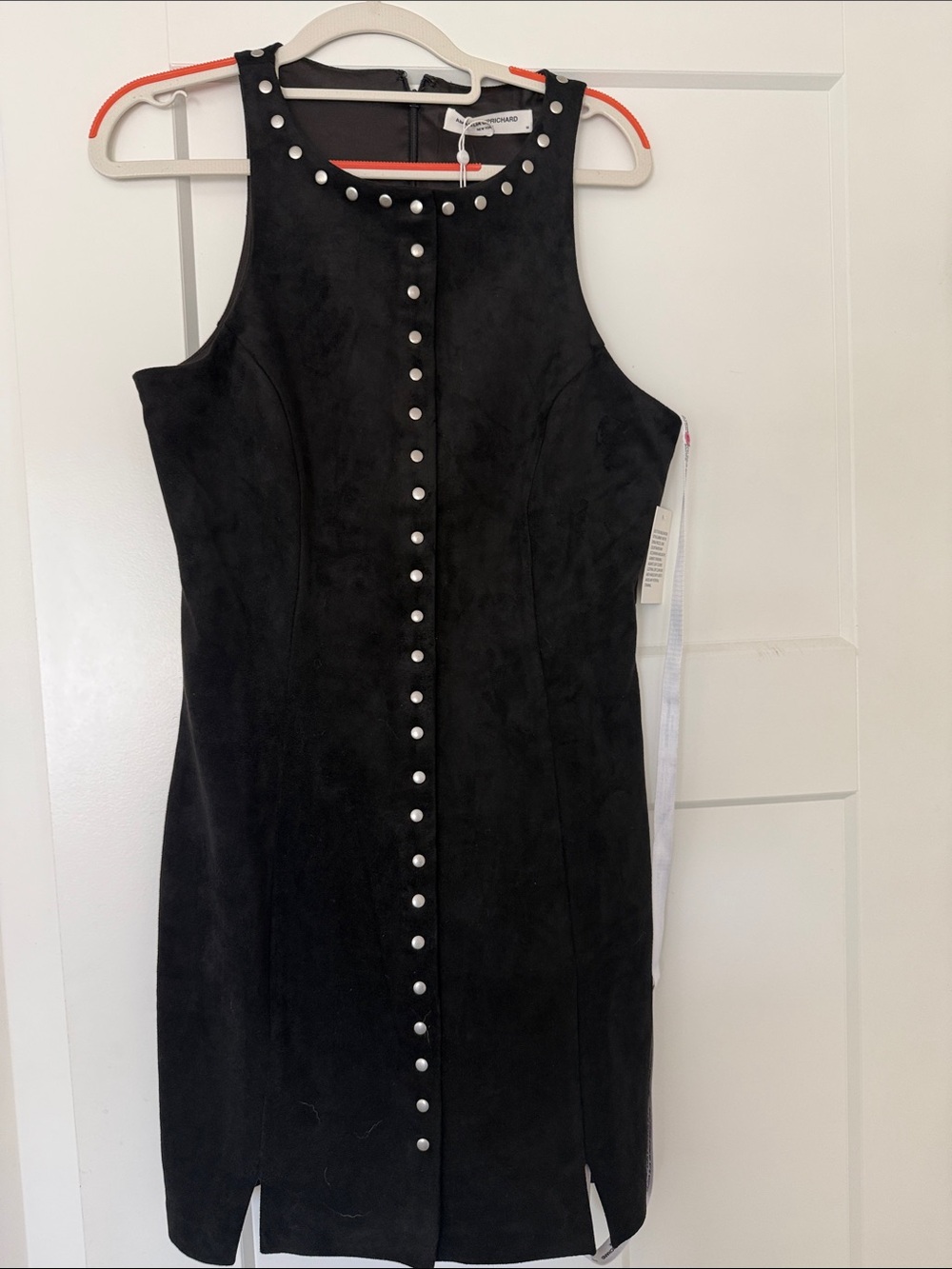 Sleeveless Black silver studs faux Suede Dress